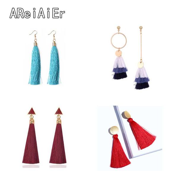 

dangle & chandelier fashion bohemian tassel long earrings round triangle fringed drop earring ethnic style female for women jewelry, Silver