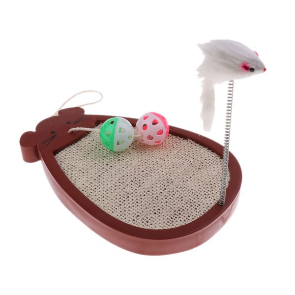 

lovely cat kitten scratch mat pad scratcher board with mouse toy two bell balls