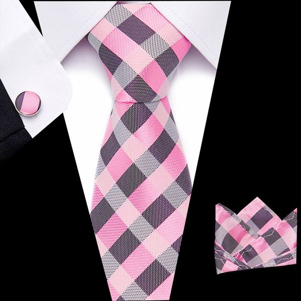 

2020 office men blue plaid tie 100% silk jacquard necktie gravata handkerchief cufflinks wedding tie set for men formal party, Black;gray