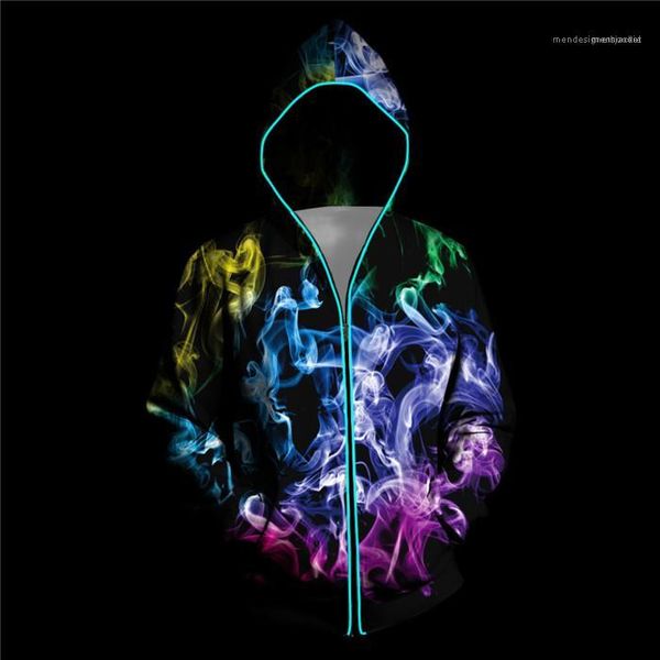 

winter mens designer sweatshirts glow zipper electricity mens hoodies hooded 3d wolf floral long sleeve casual novelty streetwear autumn, Black