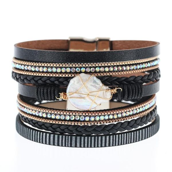 

charm bracelets fashion imitation shell magnet leather bracelet, Golden;silver