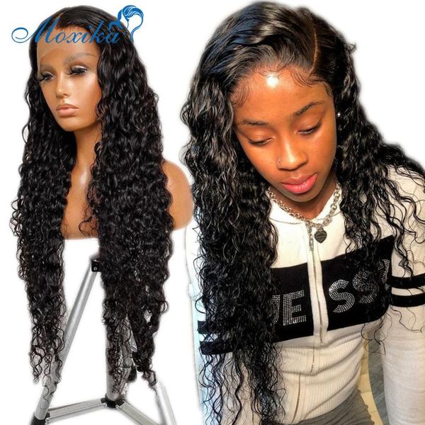 

lace wigs water wave wig human hair frontal front remy 150 30 inch 4x4 closure, Black;brown