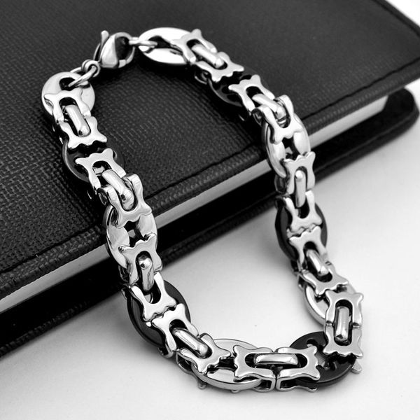 

link, chain sunnerlees 316l stainless steel bracelet 10mm geometric byzantine link silver color gold plated men women gift sc72 b, Black