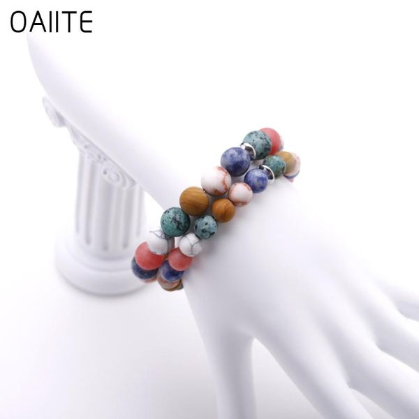 

oaiite matte natural stone beaded & amazonite stone beaad bracelets trendy colorful chain 8/10mm beads jewelry women men gift, Black
