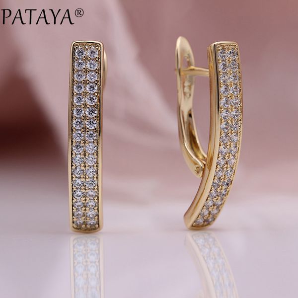 

pataya new square long drop earrings micro wax inlay white round natural zircon 585 rose gold luxury simple fine fashion jewelry, Silver