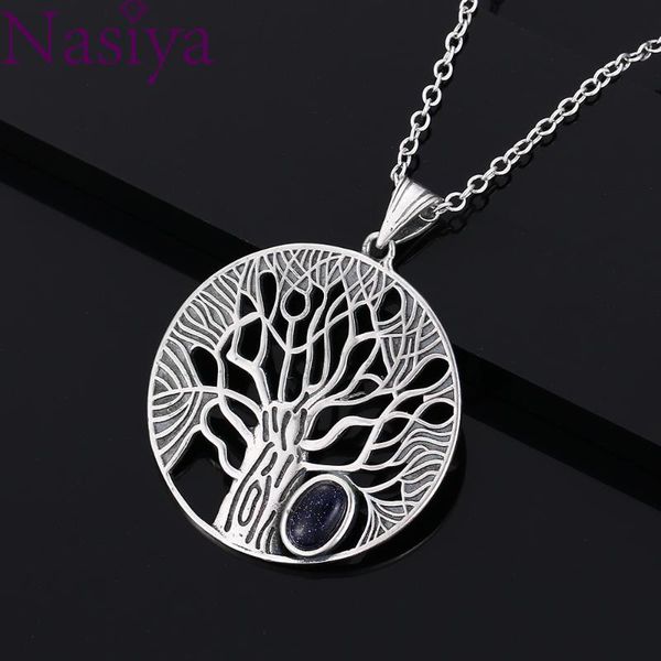 

натуральный синий песчаник moonstone древо жизни ожерелье женщин чистовая стерлингового серебра 925 ювелирные изделия день рождения годовщин, Silver