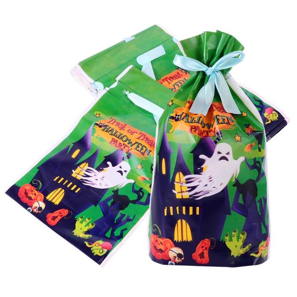 

50pcs halloween candy bag cookie biscuit packing bag with ribbon for children