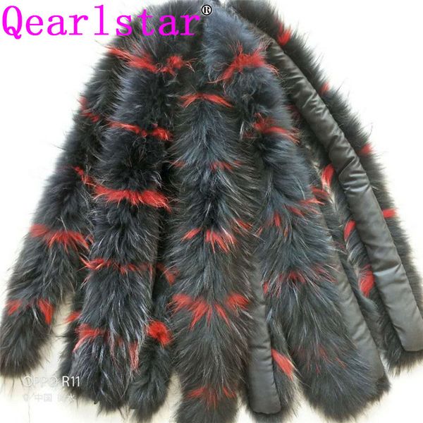 

scarves qearlstar 100% real raccoon fur collar natural colorful decorate 75cm luxury woman men z341, Blue;gray