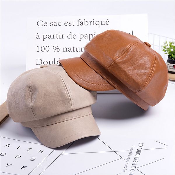 

berets boina hombre chapeau femme pure color pu leather british retro octagonal hat boinas para mujer gorros invierno casquette gorras, Blue;gray