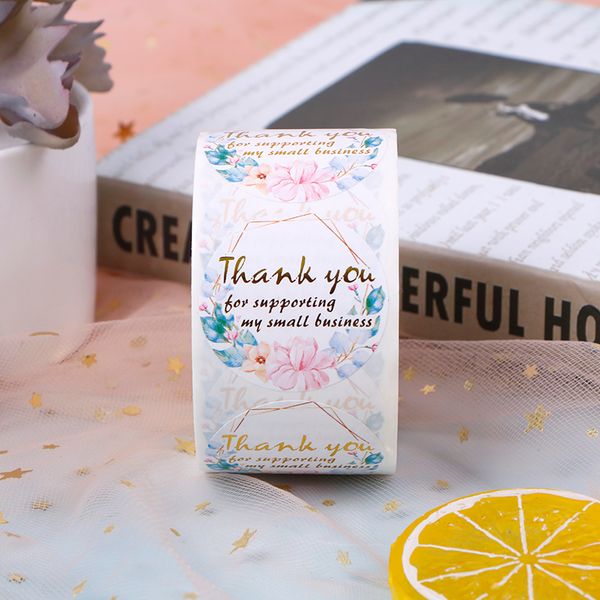 

500pcs round floral thank you stickers scrapbooking for package seal label
