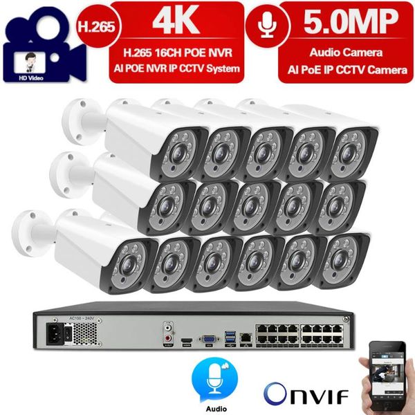 

ai 4k 5mp h.265 16ch system poe cctv security nvr kit audio outdoor waterproof ip camera video surveillance system with 4tb hd