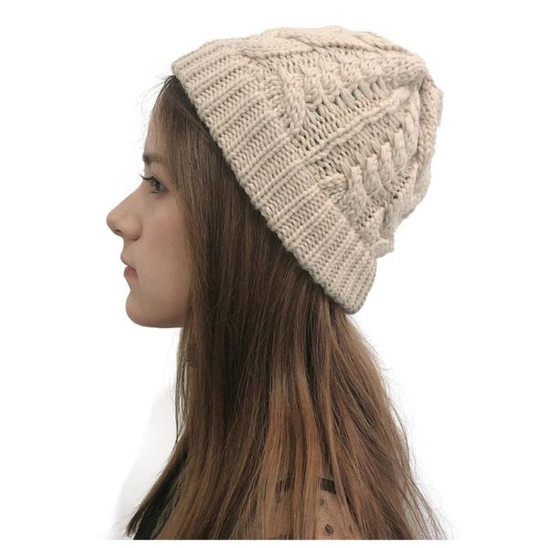 

breathable crochet knitted beanie cap elasticity women korean style solid color stitching outdoor plush hats cappello donna, Blue;gray