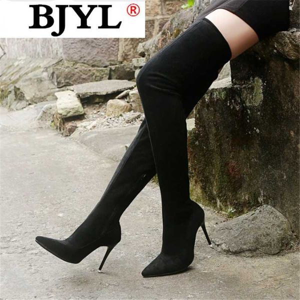 

boots 2021 winter fashion women thigh high women's suede leather heels zipper over the knee plus size shoes, Black