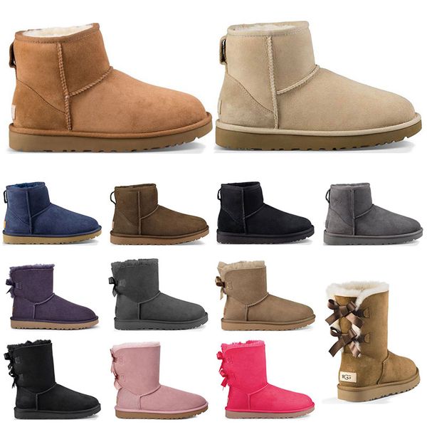 

2020 designer women classic snow boots ankle short bow fur boot for winter black chestnut fashion womens booties size 36-41