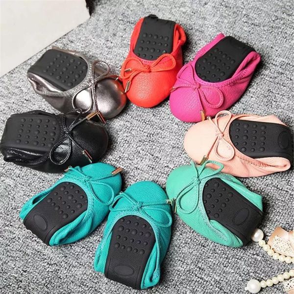 

genuine leather women's shoes solid collapsible ballets shoes anti-slip soft shallow women's flats spring/autumn outside, Black