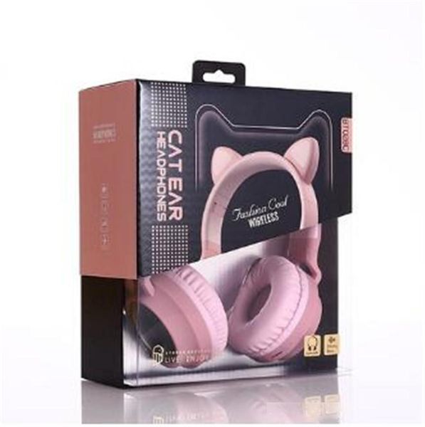 

40 pcs kids bluetooth 5.0 headphones led light cat ears headset wireless earphone hifi stereo bass headphone for phones with microphone