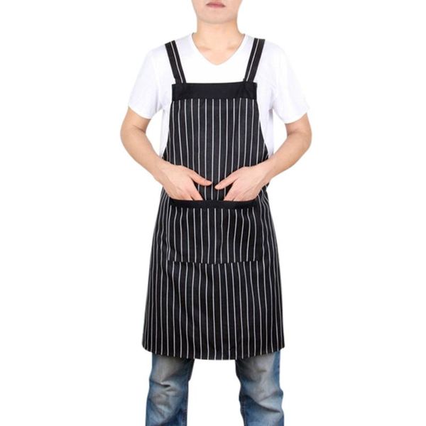 

aprons pocket useful adjustable black stripe bib apron with two pockets chef waiter kitchen cook home garden #25