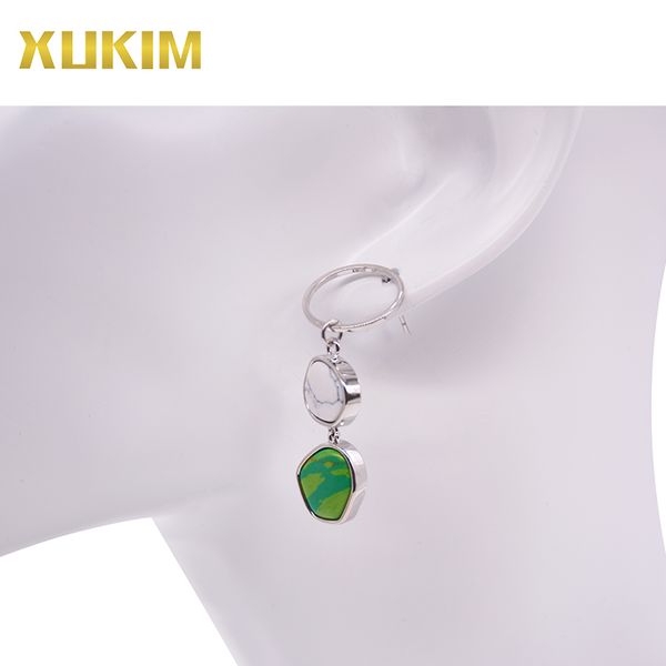 

hoop & huggie xukim jewelry natural stone earrings x001, Golden;silver