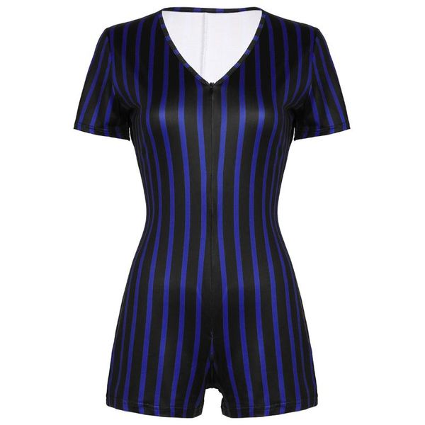 

women's jumpsuits & rompers female women jumpsuit deep v-neck short sleeves striped bodycon romper summer leotard bodysuit playsuits, Black;white