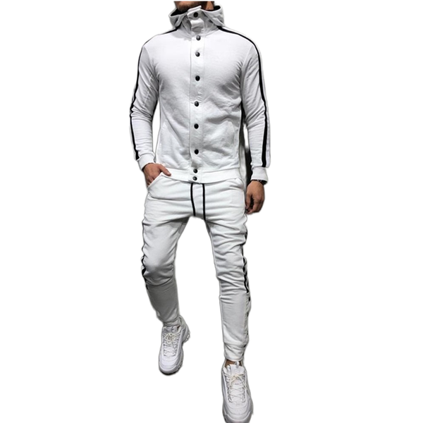 

men sets 2 pieces hooded sweatshirt+pants side stripe sets tracksuit men pullover hoodie sportwear suit casual color clothes, Gray