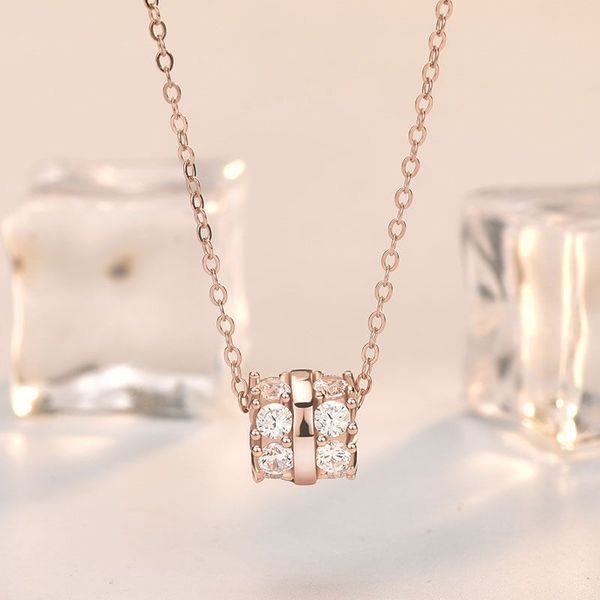 

new fashion jewelry women rotatable necklace 925 sterling silver with 4a cubic zirconia rotating round drop clavicle girl gift