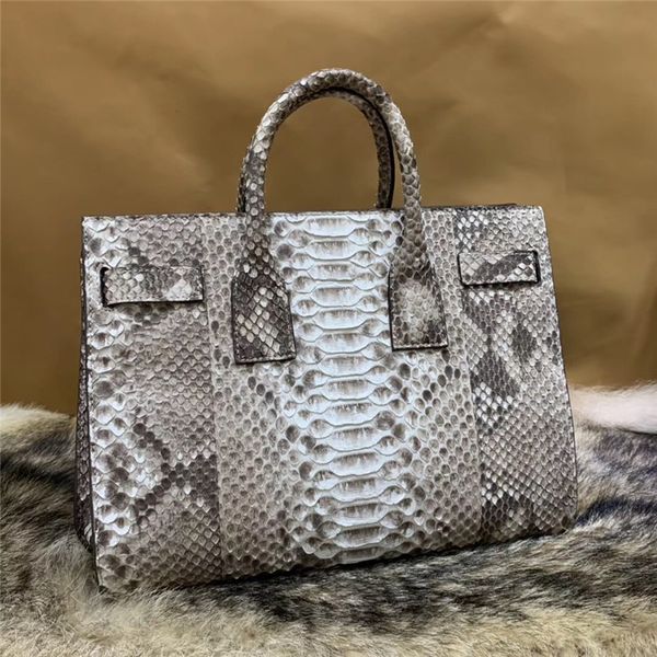 

chic designer genuine python leather lady working purse women's large totes authentic snakeskin female handle handbag