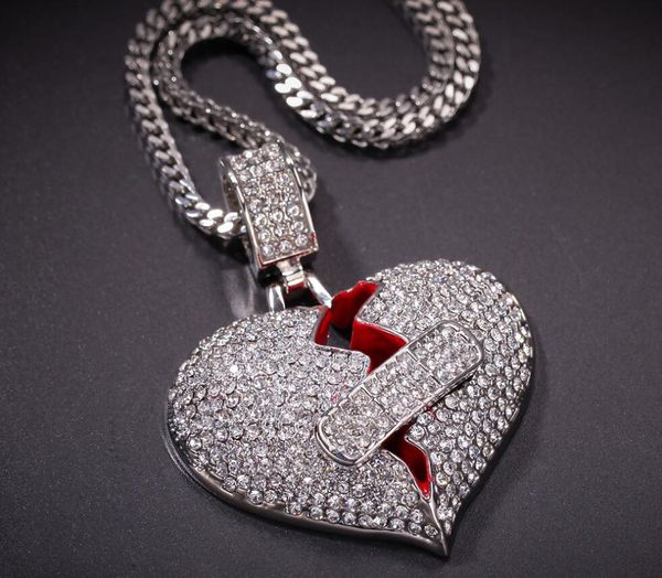 

hip hop jewelry with zircon iced out chains vintage high grade love heart pendant necklace diamond jewelry wholesale mens necklace, Silver