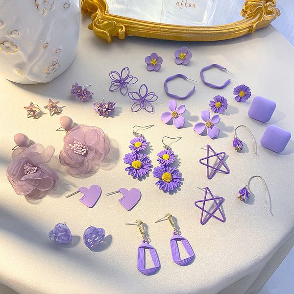 

stud faceins earrings for women flower earring purple color cute fairy female statement ear ring jewelry accessories, Golden;silver
