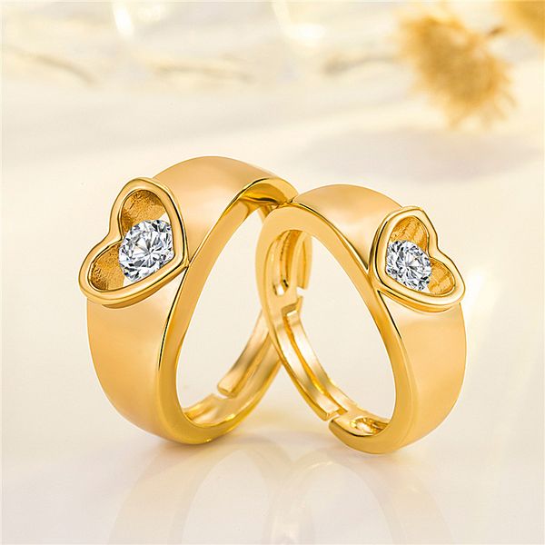 

wedding rings fashion gold plated lover men women heart zircon couple ring band promise jewelry party gifts, Slivery;golden