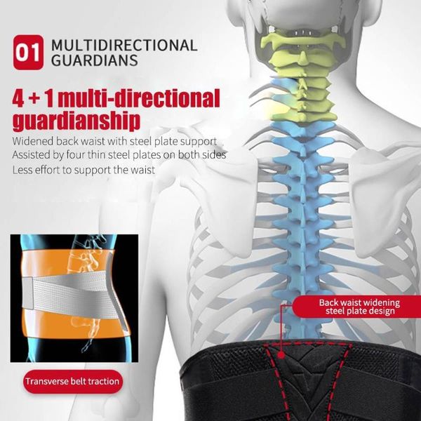 

back brace belt back correction belt support waist sports with steel plate with spring corrector effective lumbar, Black;gray