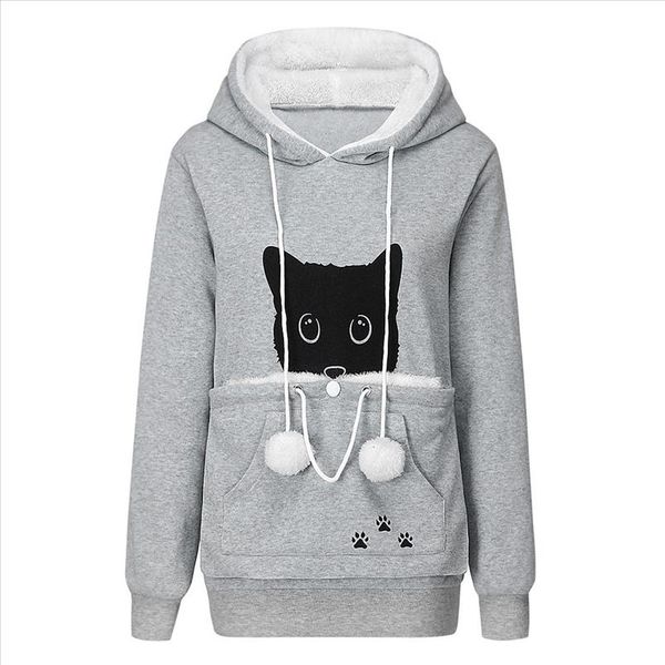 

ухо творческий cat lovers long hoodie kangaroo pet толстовка пуловер cuddle мешок женщины hooy толстовка карманный животных hoodie b, Black