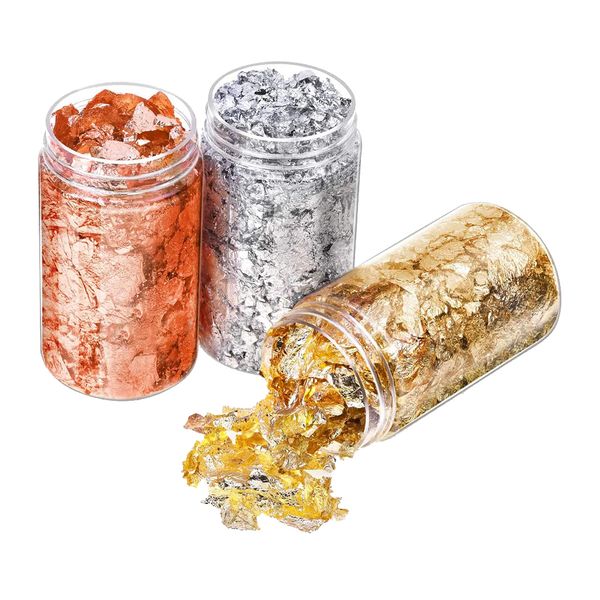 

3 бутылки золота фольги хлопья для смолы ювелирных изделий изготовление, имитация сусального золота хлопья металлический лист для ногтей, ре