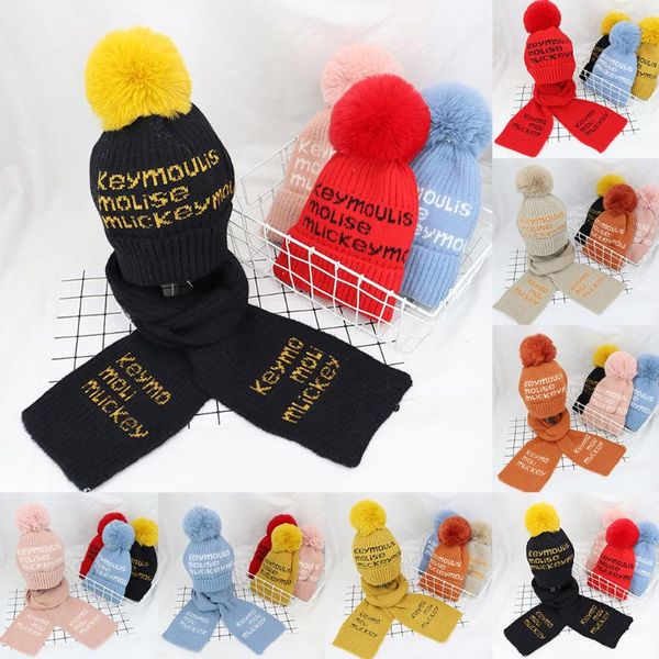 

2pcs baby hat scarf winter toddler baby girls boys winter warm knitted letter cap scarf keep warm set newborn pgraphy props, Yellow