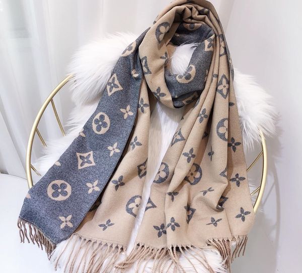 

fashion designer luxury women's scarf cashmere blend winter scarf luxury gift.ladies' scarves.two-color double-sided shawl, Blue;gray
