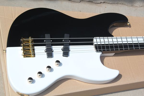 

factory custom black and white 4 strings electric bass guitar with maple fingerboard,gold hardwares,offer customized