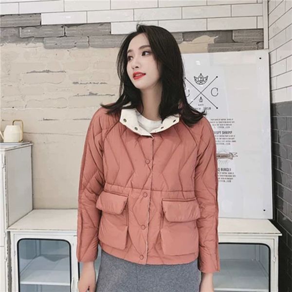

new women double-sided wear ultra light short down jacket winter warm outerwear female single breasted white down coat parka s-l, Black