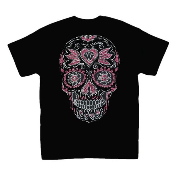 

pink rhinestone sugar skull horror tee