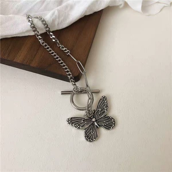 

korean hip-hop sweet butterfly metal bracelet niche design personalized exaggerated word buckle bracelet jewelry lovers, Golden;silver