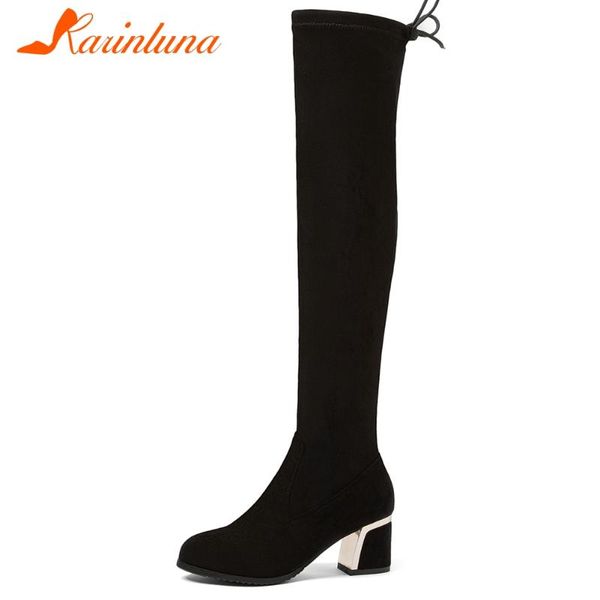 

karin big size 32-43 female over the knee boots autumn square high heels solid boots women 2020 elegant shoes woman, Black