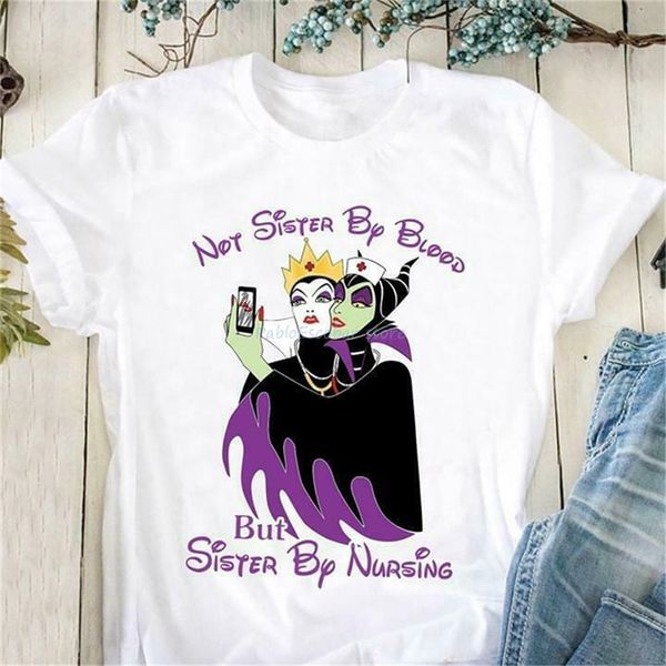 

maleficent not sister by blood sister by nursing tshirt white cotton ladies 5xl short-sleeved tee shirt