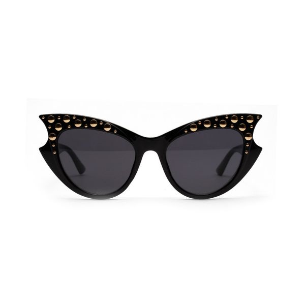 

personalized cat's eye rivet men's and women's sun glasses woman fashion popular large frame sunglasses adornment uv400 summe, White;black