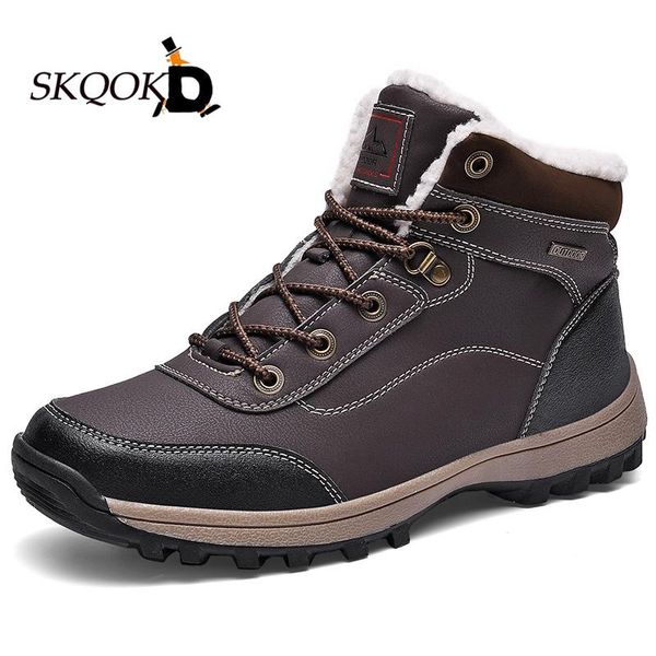 

boots men winter shoes big size waterproof bota masculino adulto 2021 snow with warm plush ankle leather for, Black