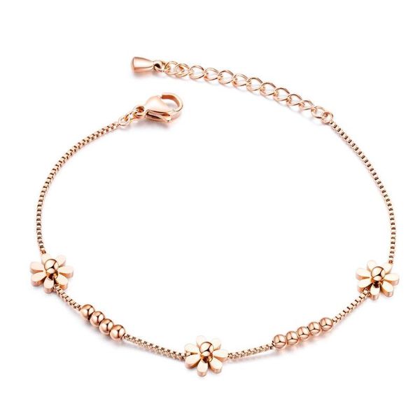 

showtime kpop stainless steel bracelet for women daisy bracelets luxury rose gold 2020 fashion boho chain bohemian bead bracelet, Golden;silver