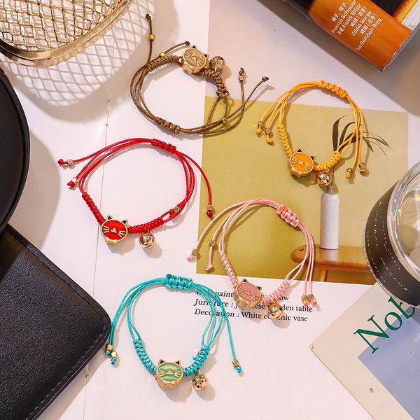 

korean personality cute bell cat hand-woven adjustable bracelet fashion sweet girl student couple jewelry accessories, Golden;silver