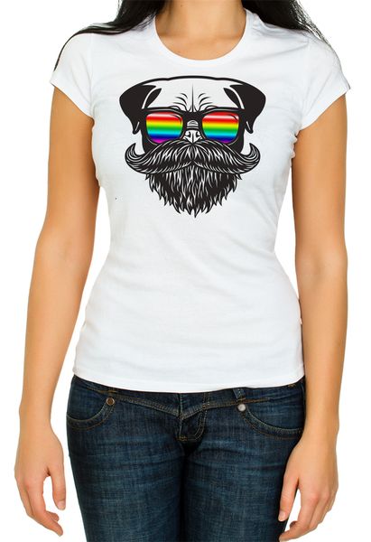 

mustache dog woman white 34 short sleeve cotton t shirt diy prited tee shirt