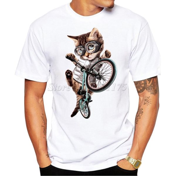 

2019 new arrivals fashion bicycle cat design men's t shirt boy cool hipster printed summer t-shirt