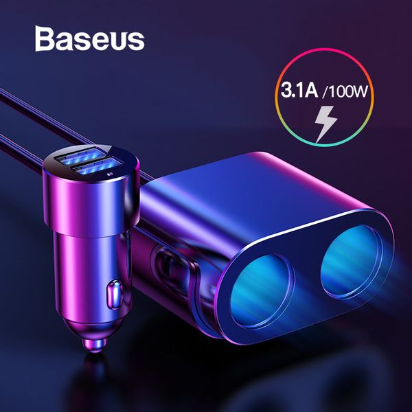 

baseus car cigarette lighter socket splitter 12v-24v dual usb car charger 100w car auto splitter power adpater