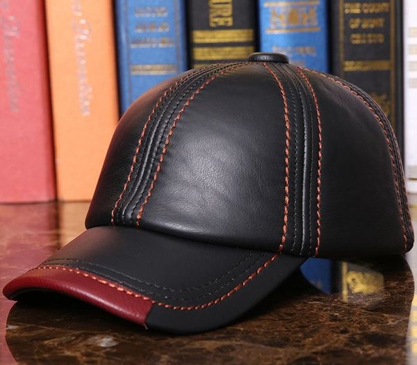 

baseball cap male winter outdoor hat male 100% genuine leather peaked cap men's winter warm adjustable b-7286 t200720, Blue;gray
