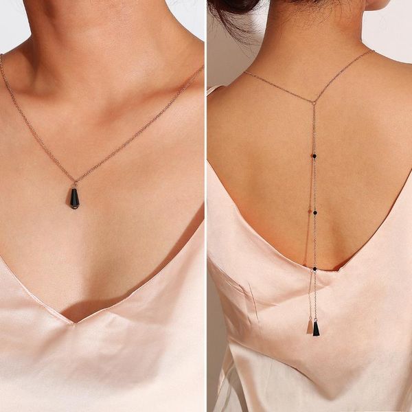 

simple water drop back chain long tassel geometric body chain necklace, Silver