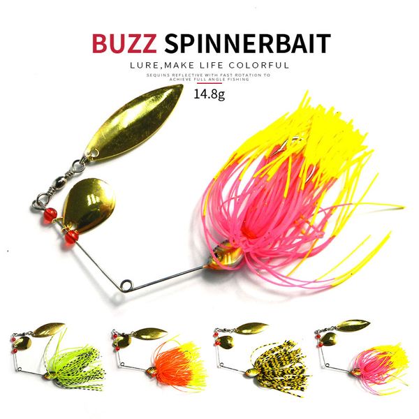 Hengjia 60pc / lote spinnerbait pesca iscas Fluff rotativo isca lâmina de chumbo cabeça de metal duro pique bagre buzzbaits lantejoulas colheres 14,8 g